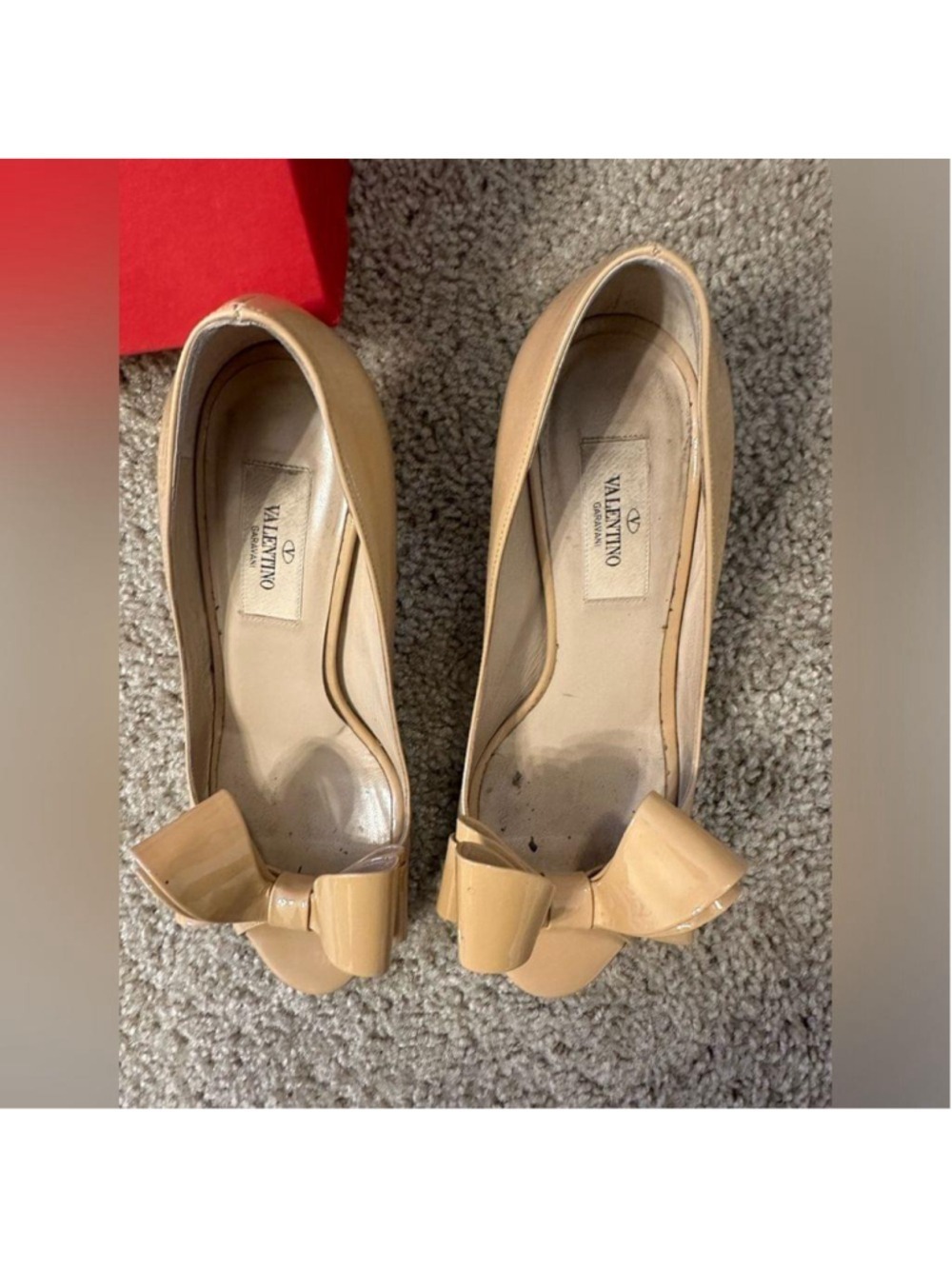 Valentino Nude Patent Open Toe Bow Heels - Picture 11 of 13